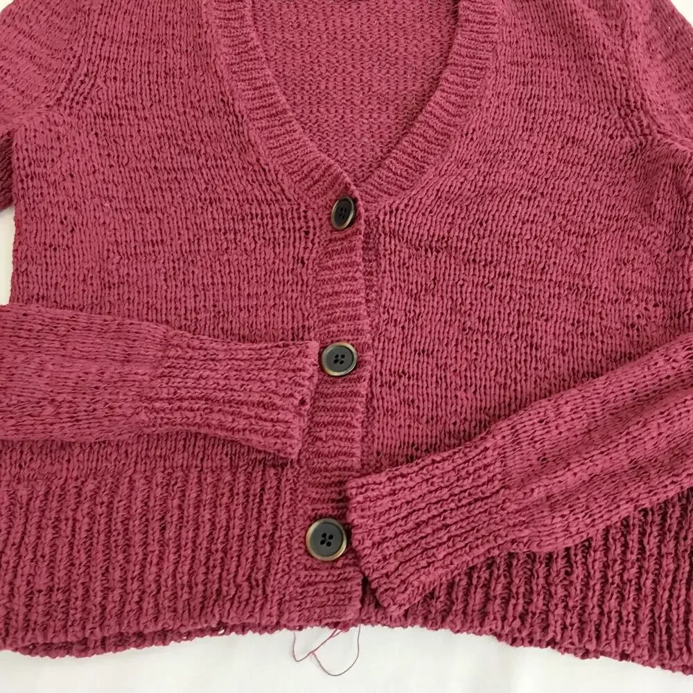 Lauren Ralph Lauren Cardigan Sweater Women's S Cropped Red Textured Knit #J5843